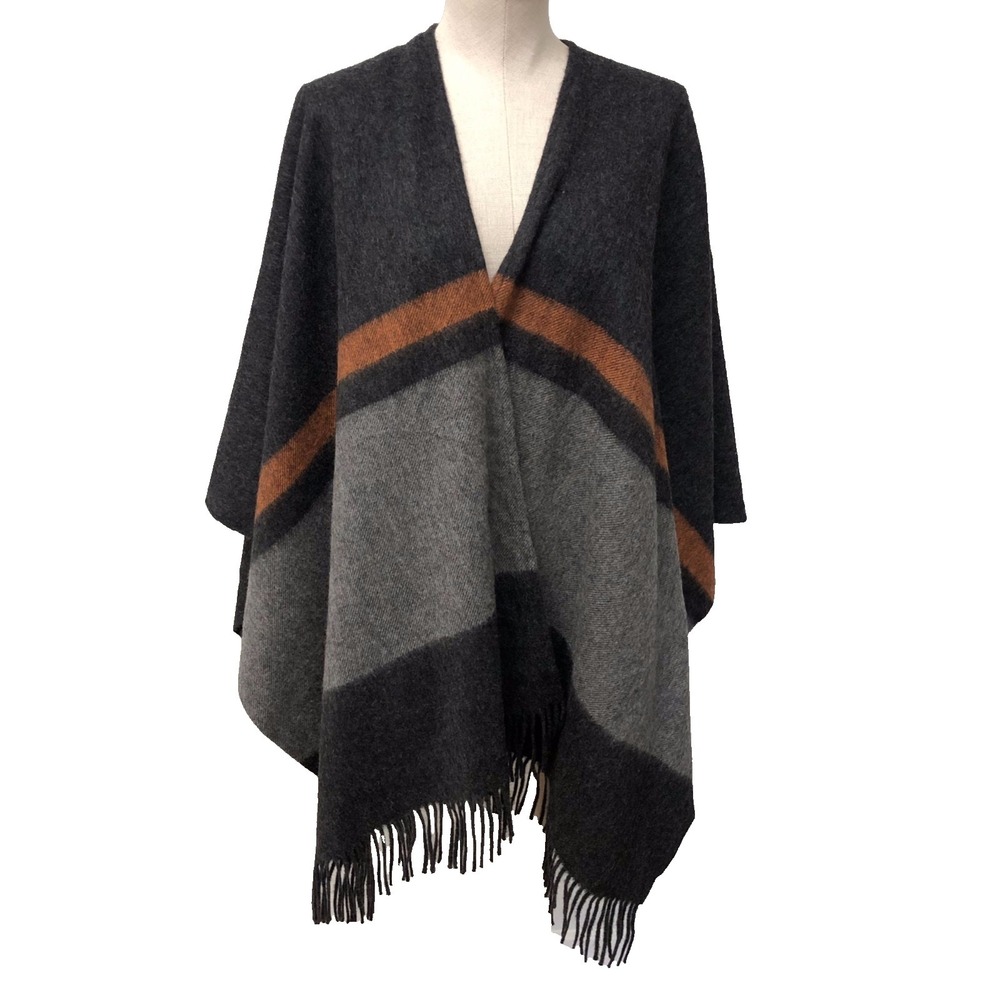 Rag & Bone Varsity Stripe Fringe Shawl Wrap Womens One Size Gray Comfort Cozy‎
